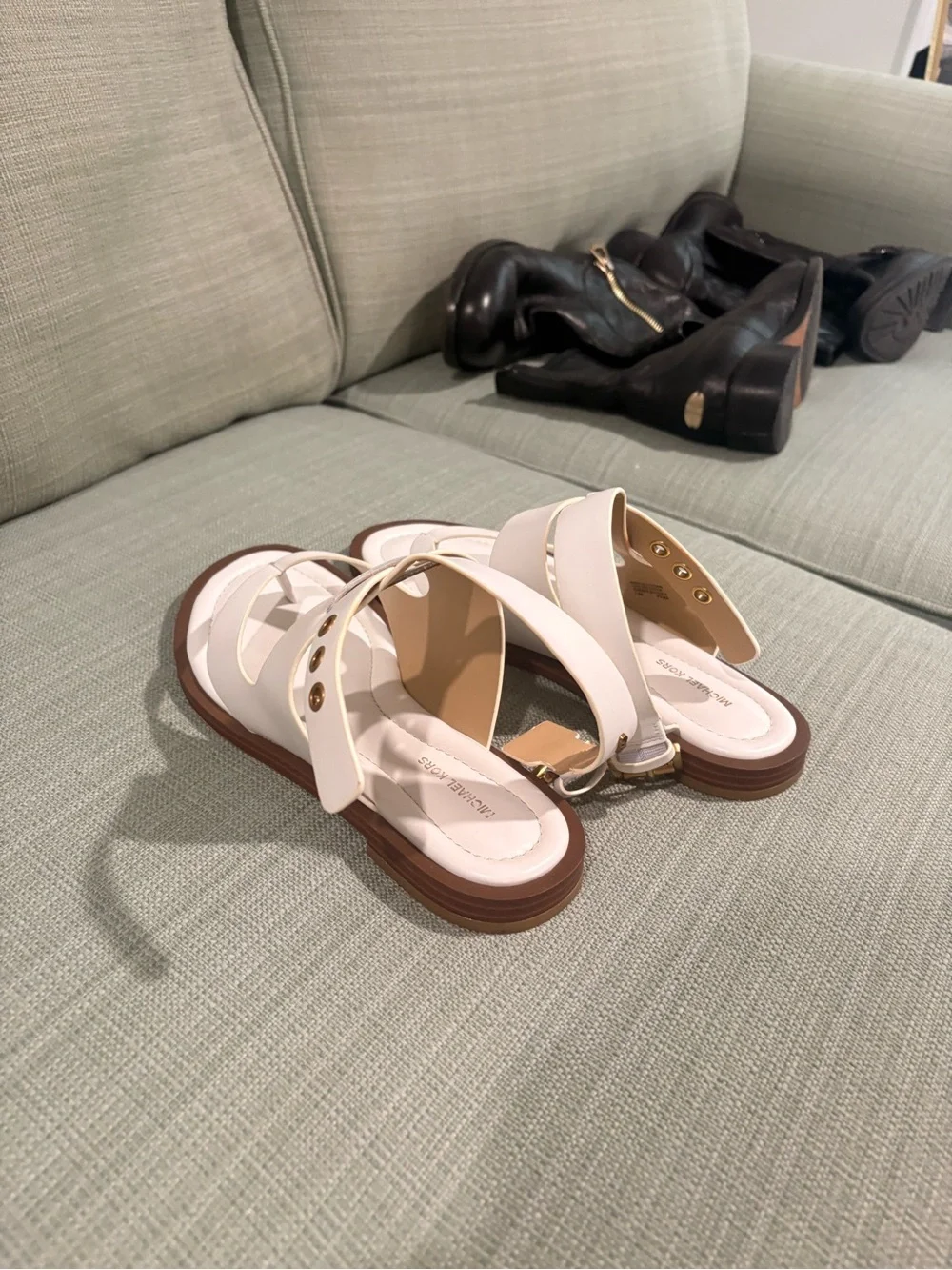Michael Kors White Cross-Strap Sandals
